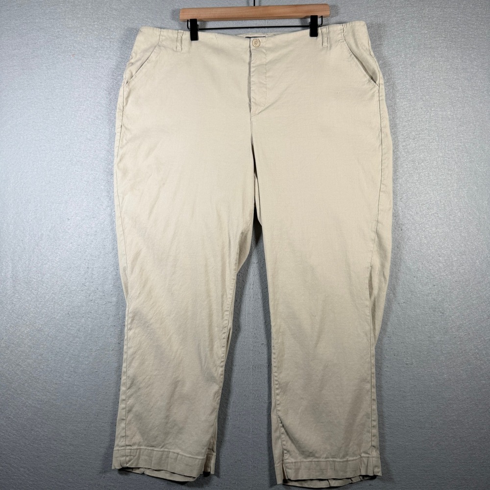NYDJ Linen Blend Pants Khaki Beige Womens 18W Wide Leg Casual Office